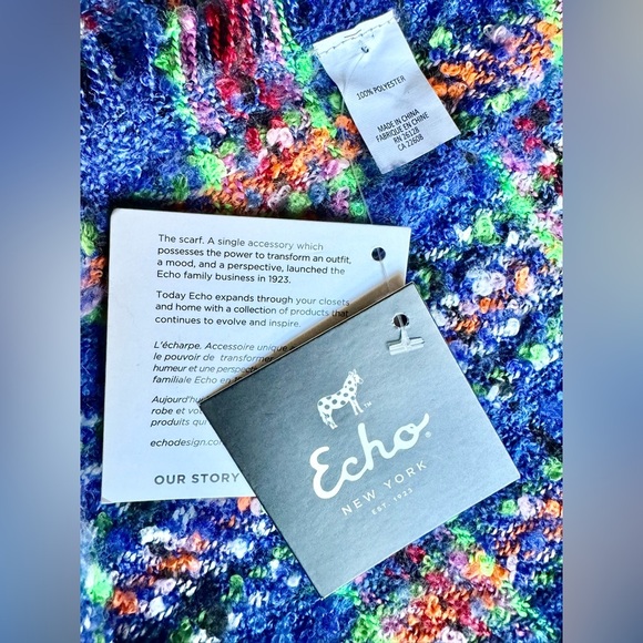 New Echo New York Fall Autumn Blue Plaid Fringe Hem Wrap Shawl Poncho - One Size - Picture 4 of 8